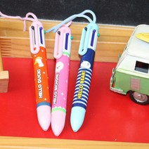 [날쌘거북이] 1500 헬로 목걸이 6색 볼펜 귀여운 캐릭터 0.5mm 잘 써지는 6색볼펜 매장 판매용 품질 좋은 초등 중고생 단체 선물용, 블루 곰