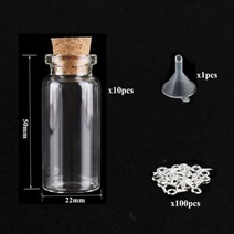 [케이로] 473119 코르크 마개가 있는 소형 미니 유리병 항아리 100 개 아이 나사 및 1 작은 깔때기 DIY 보석 만들기 5-10, 10ml-22x50mm set