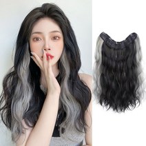 하이유니 시크릿 투톤 히피 펌 반가발 셀프 붙임머리 여자 여성 헤어 피스 패션 부분 가발, 네츄럴블랙+헤이즈블루