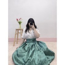 수수한 초록 양단 쟈갸드 생활한복 허리치마 자체제작