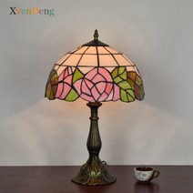 스테인드글라스 조명 빈티지 티파니 테이블 램프 지중해 바로크 스테인드 글라스 LED 책상 기구 침실 침대 옆 스탠드 홈 장식, R