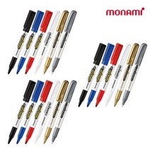 모나미 네임펜 굵은글씨용 M 흑색 청색 적색 금색 은색 흰색 세트, 3세트, 흑+청+적+금+은+흰