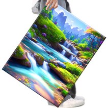 FASEN 액자 보석십자수 캔버스형 DIY 키트 40 x 50 cm, 1세트, FAN116.산간 시냇물