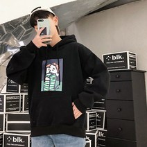가바바 남성 후드티 유니크한 남성 그림 프린팅 루즈핏 데일리 긴팔 티셔츠 G38333