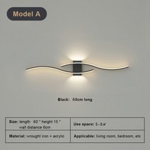 모던 미니멀리스트 LED 벽 조명 블랙 화이트 실내 장식 램프 업 다운 침대 룸, 2) A Black-60cm,3) Warm Light_