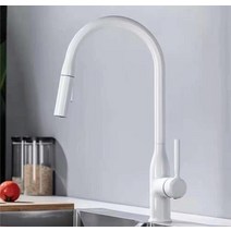주방 세면대 냉온수 탭 당김 형 식기 세척기 회전식 텔레스코픽 싱크 모든 구리 건 회색, 02 stainless steel, 02 White