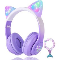 키즈 무선 블루투스 컬러 헤드폰 고양이 KORABA Cat Ear LED, Purple