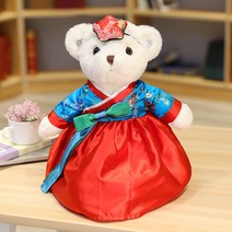 한복공주곰 한국 전통의상 곰인형 뽀글이 러블리 옷차림 곰돌이 인형 45cm 60cm 90cm, 레드