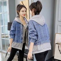 WAWAMOM(특허브랜드) 여성 페이크 레이어 후드 청자켓 여자 데님 후드자켓 청카바 바람막이 아우터 BTV69fj