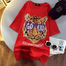 호랑이 티 반팔 케릭터 여름 숏 소매 티셔츠 남성과 여성의 두꺼운 닦았 상단 다이아몬드 Tshirt