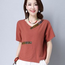 면 마 블라우스 여성 엄마옷 마담옷 루즈핏 반팔 티셔츠 블라우스 여름 SFW0307018