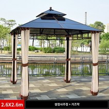 조립식 원두막 바베큐장 야외 테라스 꾸미기 바비큐장 사각 정자 파고라 파라고 제작 옥상 테라스 루프탑 전원주택 펜션 소나무 통나무 이케아 6, 1-2.6Ⅹ2.6m 4 주식 파빌리온, B.2.6Ⅹ2.6m 4단누각거즈커튼