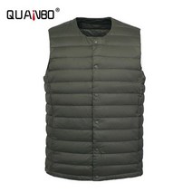 QUANBO 캐주얼 초경량 다운 조끼 아웃도어 민소매 남성용 v 넥 슬림 코트 야외 퍼퍼 신제품