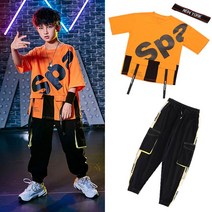 공연복 비보이 남여아동 힙합 개성 멋진 패션쇼 HIPHOP 댄스 유행복 여름 2699211200, 160, 845 귤 티셔츠 _2301 블랙 바