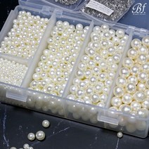 블링글팩토리_ 진주 재료 단색 패키지 (펄 타입 핸드프레스 용 / 무구멍 진주), 진주색, 5종(12mm 진주 포함)