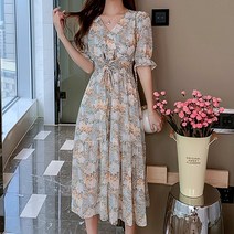 스타일아유 여성 여름 플라워 랩 원피스 꽃무늬 쉬폰 퍼프 롱원피스[AYG7OP0078]