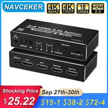 HDMI 2.0 스위치 2 in Out 4K 60hz 2x2 스위처 스플리터 광학 토스링크 SPDIF 및 3.5mm 잭 오디오 추출기 포함, HDMI 2.0b Switch 2x2_EU Power