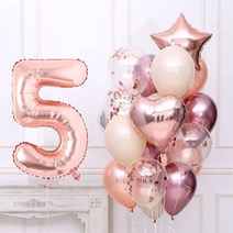 1 세트 로즈 골드 생일 풍선 32 인치 숫자 3/3rd 파티 장식 어린이 애니세어 9/1/3 세, [06] with number 5