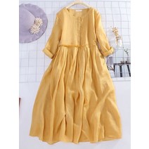 여성 2022 새로운 여름 일본 스타일 코튼 린넨 긴 소매 o-넥 졸라 원피스 238