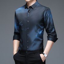 긴팔 셔츠 남성 얇은 중년 캐주얼 느슨한 패션 플라워 셔츠 봄과 가을 머리 대신 문자 인쇄 상판