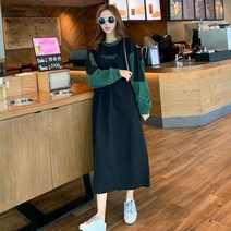 이노뱅크 배색소매 레터링 맨투맨 원피스 INO365B