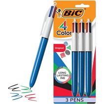 빅(BIC) 4색 볼펜 미디엄 포인트(1.0mm) 4색 멀티 컬러펜 1세트 저널링 및 정리용 펜 3개 팩 다색펜 멀티펜 멀티색 볼펜
