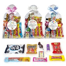 어린이 어린이집 학교 초등학생 교회 성당 학원 중학생 고등학생 회사 승진 퇴사 포장 간식 세트 미니 과자 단체 선물 답례품 스티커 부착, 1개, B-1(하늘리본)9가지 구성