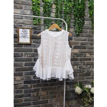 퐁당 / 프릴 쉬폰 밑단 레이스 민소매 블라우스