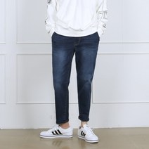 남자 스판 밴딩청바지 4컬러 세미와이드 보이핏 9부 워싱 연청 진청 블랙진 데님팬츠