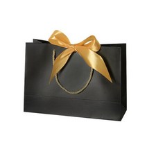 예쁜 핑크 리본 고급스러운 선물 종이 가방 웨딩 생일 파티 답례품 포장 핸들, 10pcs No Logo, 06.L 32 x H 25x W 11cm, Black bag