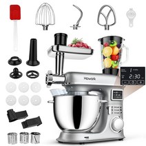 쥬서 믹서기 WEYOLI 다기능 스탠드 유성 믹서 고기 케이크 푸드 8L 스테인리스 스틸 그릇 및 1500W, 6.Silver - EU