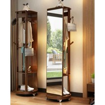 침실 드레스룸 360도회전 전신 거울 행거 옷걸이 원목, 화이트 B02 직경 40CM