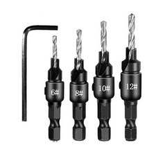 땅파는 기계 말뚝 타격봉 나무심는 기계 과수원 카운터 싱크 드릴 비트 목공 세트 5 개 파일럿 구멍 나사, 02 4Pcs Silver