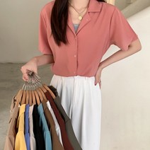 여자 여름 데일리 크롭 쉬폰 반팔 셔츠 남방 하객 면접 블라우스