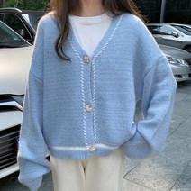 주디앤 여성 앤디 자수 브이넥 루즈핏 니트 긴팔 가디건 리빙공감