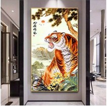아트미니 호랑이 범 맹호도 소나무 노란 꽃 동양화 산수화 대형 보석십자수, A2436, 50x80cm