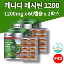 바이오 레시틴 레시친 대두유 혈행 NON GMO 혈중 나쁜 LDL 콜레스테롤 관리 개선 포스파티딜콜린 60캡슐 2박스 4개월 대용량, 1200mg, 2개