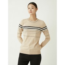 3여성)올리비아로렌 봄 스트라이프 베이직 라운드니트 VOBBLYS1121
