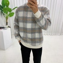 모헤어 체크 니트 맨투맨