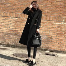YANAN 여자 더블 롱 코트 트렌치코트