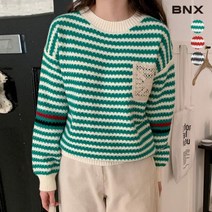 [BNX] 여성 레이스 스트라이프 비스코스 니트