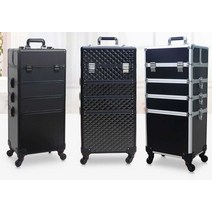 메이크업박스 이동식 화장품 전문가용 네일박스, 블랙 샌드 가죽 4겹 분리형 범용 휠