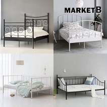 마켓비 철제 침대프레임 데이베드 매트리스 침대 슈퍼싱글 호텔식 높은 낮은 MK0011, NORESUND-화이트