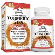 테리네츄럴리 엑스트라 스트렝스 터메릭 50X 1000mg 하이 포텐시 커큐민 비건 캡슐, 60개입, 1개