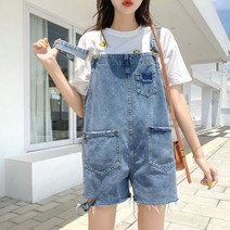 이지트랜드 여성 멜빵 반바지 청 데님 팬트 점프수트 여름 iig18