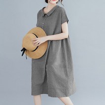 퀸앤조이 미녀77 카라단추 잔체크 린넨 원피스