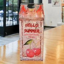 유리 우유팩 1000ml 대용량 투명 플라스틱 물병 우유 휴대용, 체리_430ml+컵솔