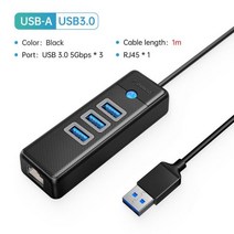 usb허브 c타입허브 호환 ORICO-USB 3.0 c형 허브 RJ45 1000Mbps 이더넷 Lan 어댑터 기가비트 네트워크 카드, 04 USB A 1m 3 USB3.0 BK