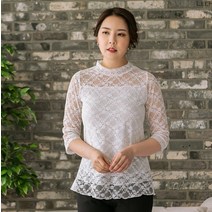 이헌영 이헌영 엄마옷 레이스와 스판무지배색 반하이넥 블라우스/21BS5055B1
