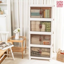 순수팩토리 다용도 이동식 폴딩 4단 수납장 도어형 바퀴포함 (수납장4개+상판1개), 수납장4칸+상판뚜껑3개